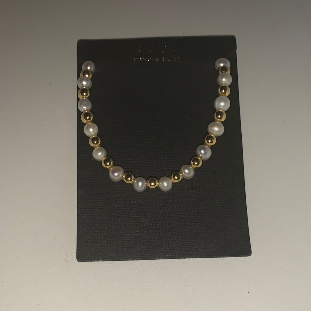 Aqua- Gold Plated And Sterling Silver Faux Pearl Beaded Bracelet